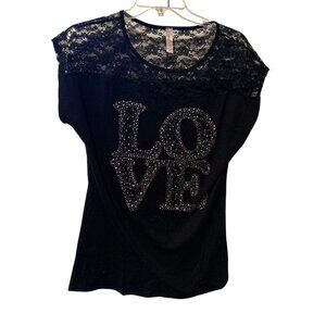 Addictive Y2k Vintage Womens Size Large Short Sleeve Tshirt Lace Shoulder Panel